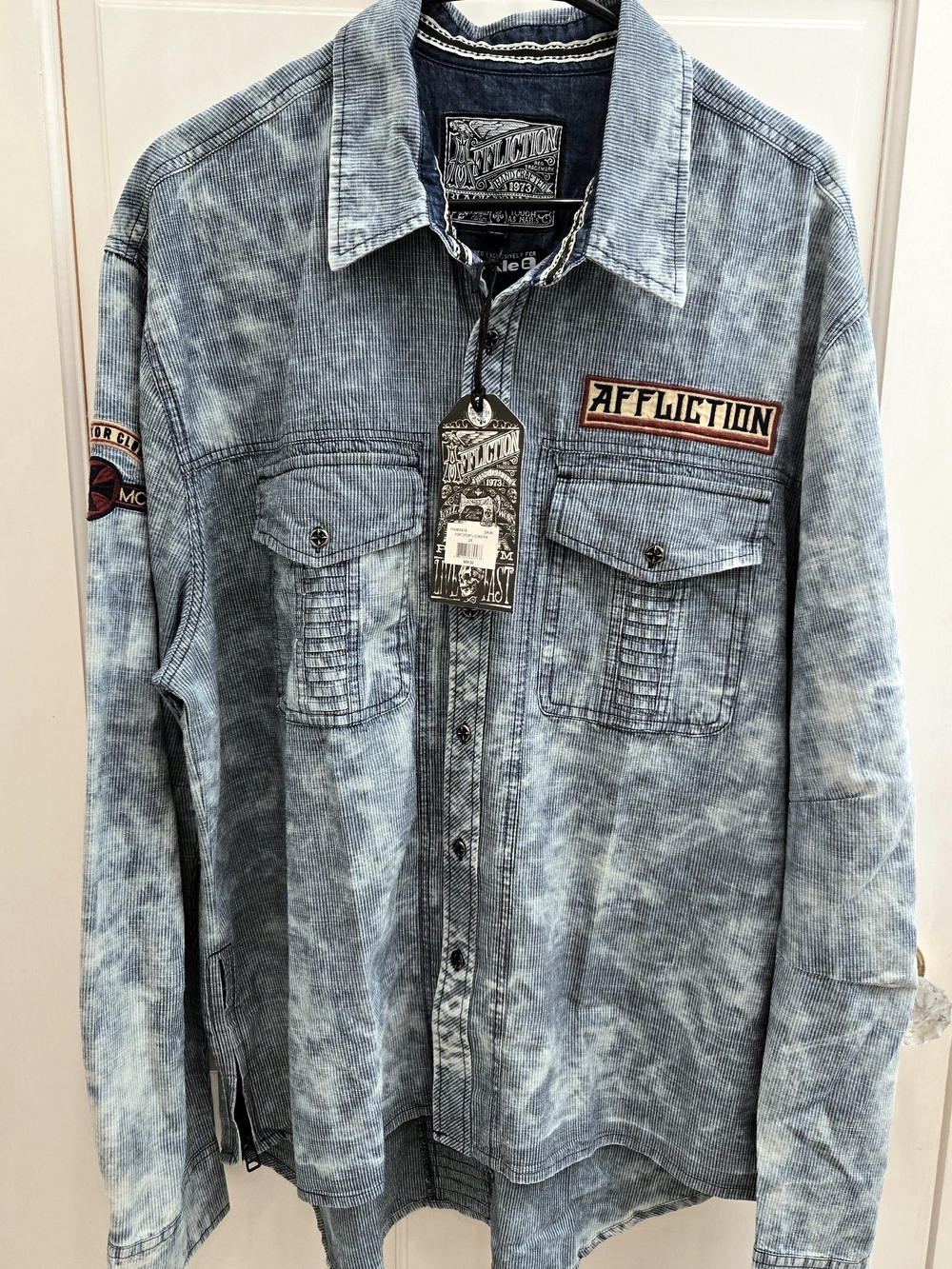 NEW Affliction Men's Light Denim Blue Corduroy Shirt Jacket-XXL